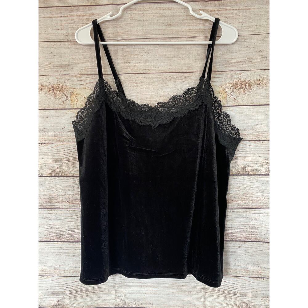 Forever 21 Black Velour & Lace Trim Tank Top Cami Size 0X Plus NWT NEW